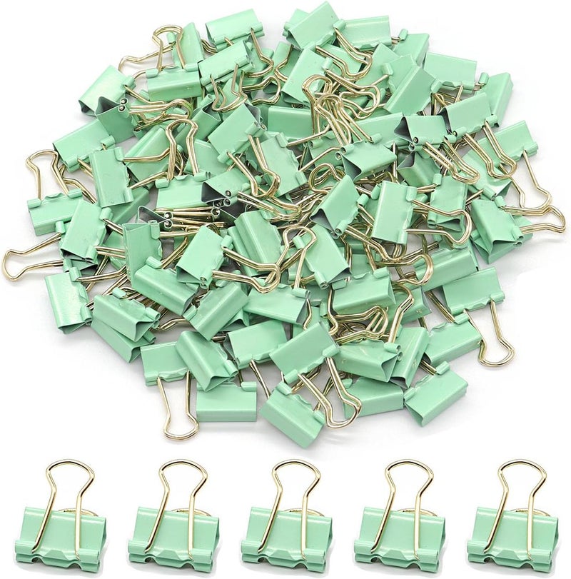 YCVIORING Light Green Binder Clips, Mini Paper Clip, Small Paper Clamps 15mm (5/8 inch), 100 Pack Micro Size Office Clips for Home School and Business (Light Green) - Image 1